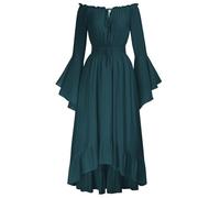 SCARLET DARKNESS Renaissance Dress for Medieval Party Vintage A Line Off Shoulder High-Lo Dress Women Long Sleeve XL Dark Pine Green