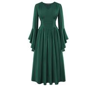 Scarlet Darkness Renaissance Dress for Women Medieval Ruched Waist Gothic Witchy Dresses Green M