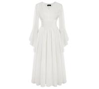 Scarlet Darkness Renaissance Dress for Women Peasant Plus Size Bell Sleeve Medieval Dresses White XXL