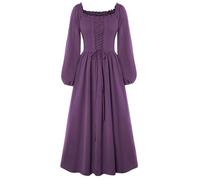 Scarlet Darkness Renaissance Dress Women Long Sleeve Cottagecore Smoked Dress with Pockets, Purple, S