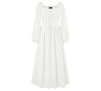 Scarlet Darkness Renaissance Dress Women Long Sleeve Cottagecore Smoked Dress with Pockets, White, XL