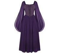 Scarlet Darkness Renaissance Dress Women Medieval Witch Costume Slit Sleeve Long Flowy Fairy Dresses Purple S