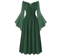 Scarlet Darkness Renaissance Dress Women Peasant Medieval Pirate Costume, Eden Green, L