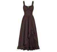 Scarlet Darkness Renaissance Dress Women Summer Sleeveless Corset Sundress with Pockets, Dark Brown, M