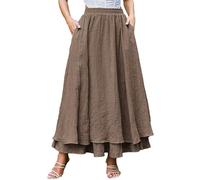 Scarlet Darkness Renaissance Maxi Skirt for Women Flowy Long Boho Skirts with Pockets, Brown, S