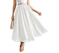 Scarlet Darkness Renaissance Maxi Skirt for Women Flowy Long Boho Skirts with Pockets, White, M