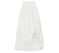 Scarlet Darkness Renaissance Midi Skirt Asymmetrical Ruffle Summer Flowy Skirt with Pockets, White, M