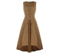 Scarlet Darkness Renaissance Pirate Dress Women High Low Dress Lace Up Overdress with Pockets Light Brown 2XL