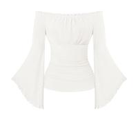 SCARLET DARKNESS Renaissance Pirate Wrap Top Women Off the Shoulder Flare Sleeve Blouse Medieval Gothic Halloween Costume White XXL
