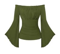 SCARLET DARKNESS Renaissance Pirate Wrap Top Women Off the Shoulder Flare Sleeve Blouse Medieval Gothic Halloween Costume Green XXL