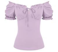 Scarlet Darkness Summer Corset Tops for Women Off Shoulder Renaissance Shirt Puff Sleeve Peasant Blouse, Purple, S