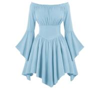 SCARLET DARKNESS Summer Dresses for Women UK Off Shoulder Mini Dress Casual Elegant Long Sleeve Wedding Guest Corset Dress M Light Blue