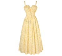 SCARLET DARKNESS Summer Dresses for Women UK Sleeveless Spaghetti Strap A-Line Midi Floral Sun Dress Beige Yellow Casual Smocked Boho Dress S