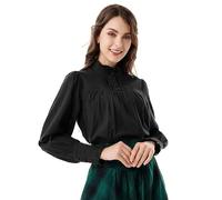 Scarlet Darkness Victorian Blouse for Women Cotton Long Sleeve Renaissance Shirt, Black, S
