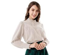 Scarlet Darkness Victorian Blouse for Women Cotton Long Sleeve Renaissance Shirt, Light Apricot, S