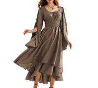SCARLET DARKNESS Victorian Cottagecore Dress Elegant Round Collar High Low Hew Swing Dress Brown XXL