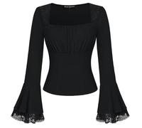 SCARLET DARKNESS Victorian Lace Blouse Slim Fit Gothic Y2k Tops Square Neck Ruched Bust Long Sleeve Shirts