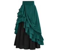 Scarlet Darkness Victorian Maxi Skirt for Women Renaissance Long Double-Layer Ruffle Skirt, Green, XXL