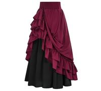 Scarlet Darkness Victorian Maxi Skirt for Women Renaissance Long Double-Layer Ruffle Skirt, Wine, M