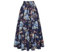 SCARLET DARKNESS Victorian Maxi Skirts for Women Summer Floral Long Skirt with Pockets, Midnight Bloom, S