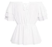 SCARLET DARKNESS Victorian Peplum Blouse for Women UK Elegant Short Sleeve Medival Shirt White S