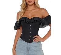 Scarlet Darkness Vintage Corset Tops for Women Renaissance Corset Boned Overbust Bodyshaper Top, Black, 12