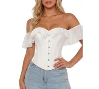 Scarlet Darkness Vintage Corset Tops for Women Renaissance Corset Boned Overbust Bodyshaper Top, White, 16