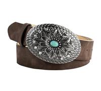 Scarlet Darkness Western Leather Belts for Woman Cowboy Cowgirl Country Belt Concho Belt With Turquoise Buckle, Coffee, Fit for Waist 28.5"-30"