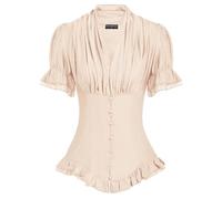 SCARLET DARKNESS Women 2024 Summer Short Sleeve Shirt Dressy Victorian Blouse Lace Up Top, Flesh Color, S