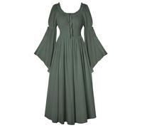 SCARLET DARKNESS Women A-Line Renaissance Maxi Dress Long Slit Sleeves Diamond Neck Medieval Dresses Army Green M