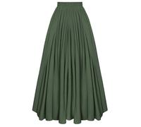 Scarlet Darkness Women Casual Maxi Skirt Flowy Bohemian Renaissance Long Skirts, Olive Green, S
