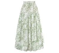 Scarlet Darkness Women Floral Print Boho Skirt Elastic High Waist Long Maxi Skirts with Pockets, Green Floral, M