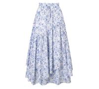 Scarlet Darkness Women Floral Print Boho Skirt Elastic High Waist Long Maxi Skirts with Pockets, White Blue Floral, L