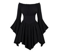 Scarlet Darkness Women Goth Witch Halloween Cosplay Costume Off Shoulder Bell Sleeve Dress Black M