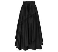 SCARLET DARKNESS Women Long Asymmetric Tiered Renaissance Elastic High Waist Skirt with Pockets, Black, XX-Large