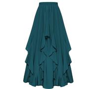 SCARLET DARKNESS Women Maxi Skirt Chiffon Elastic Waist A-Line Sommer Cottagecore Swing Long Skirt Lake Blue XL