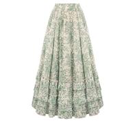 SCARLET DARKNESS Women Maxi Skirts Floral Chiffon Victorian Elastic High Waist Flowy Ruffle Long Skirt with Pockets Green Floral XL