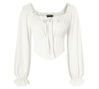 SCARLET DARKNESS Women Medieval Blouse Elastic Waist Corset Tops Long Lantern Sleeve Vintage Renaissance Shirts White XXL