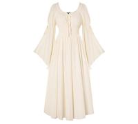 SCARLET DARKNESS Women Medieval Court Dress Long Bell Sleeve Square Neck Floor Dresses Apricot M