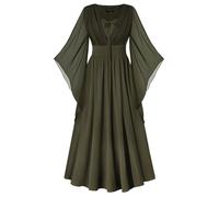 SCARLET DARKNESS Women Medieval Dress 3/4 Sleeves V-Neck Smocked A-Line Country Dresses for Women UK Olive Green L