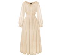 SCARLET DARKNESS Women Medieval Dress Puff Sleeves High Waist Smocked A-Line Country Dresses for Women UK Apricot L