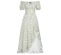 SCARLET DARKNESS Women Medieval Floral Dress with Drawstring Summer Cottagecore Corset Dress Green Print on White XXL