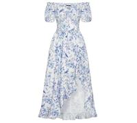 SCARLET DARKNESS Women Medieval Floral Dress with Drawstring Summer Cottagecore Corset Dress Light Blue Print on White XXL