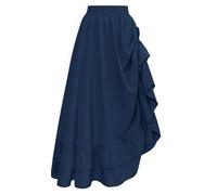 SCARLET DARKNESS Women Medieval Long Skirt Elastic Wasit A-Line Maxi Skirt Gothic Seatmpunk Costume Skirts Plus Size Dark Blue XXL