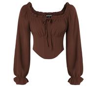 SCARLET DARKNESS Women Medieval Shirt Long Sleeve Corset Tops for Women Elastic Waist Crop Top Lace-up Cosplay Blouse Brown L