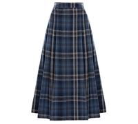 SCARLET DARKNESS Women Medieval Skirt Elastic Waist Adjustable A-Line Plaid Skirts for Women Blue Coffee S