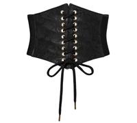 SCARLET DARKNESS Women Medival Belt Elastic PU Leather Lace Patchwork Underbust Corset Belts for Dresses Black M