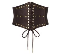 SCARLET DARKNESS Women Medival Belt Elastic PU with Rivet Patchwork Underbust Corset Belts for Dresses Dark Brown M