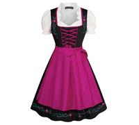 SCARLET DARKNESS Women Midi 3pcs Set A-Line Short Sleeve Dirndl Dress Blouse Apron Rose Red L