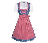 SCARLET DARKNESS Women Midi Traditional German Dress 3pcs Set Dress Apron Denim Blue and Pink L